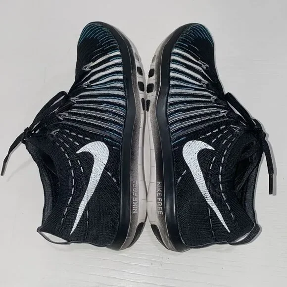 Nike Free Transform Flyknit Black Blue Striped Athletic Gym Shoes Trainers Sz 8 - Picture 12 of 14